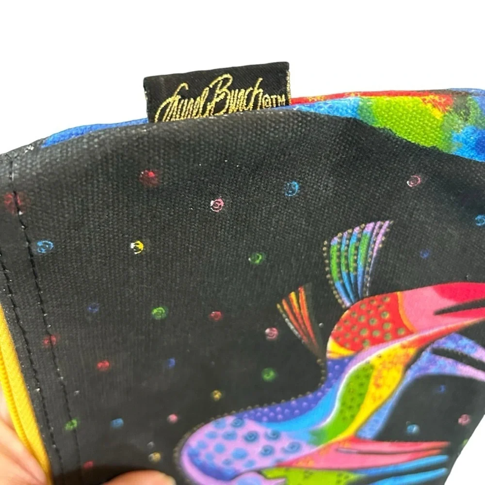 Laurel Burch horse printed canvas zip mini bag makeup bag clutch pencil‎ pounce